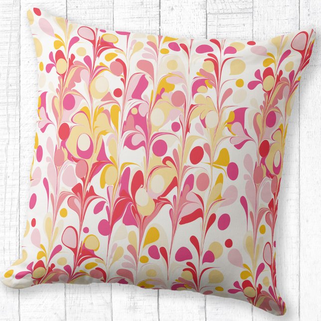Almofada Abstrato Retro Padrão do Marble Rosa Amarelo (Retro marble pattern pink orange yellow throw pillow)