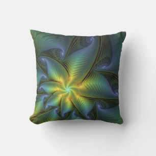 Almofada Abstrato Star, Ouro Verde brilhante Arte Fractal