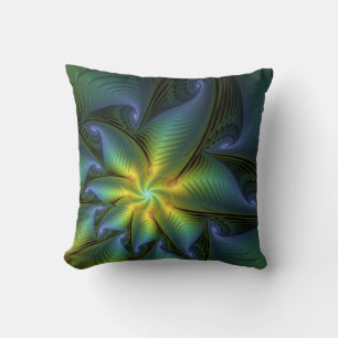 Almofada Abstrato Star, Ouro Verde brilhante Arte Fractal