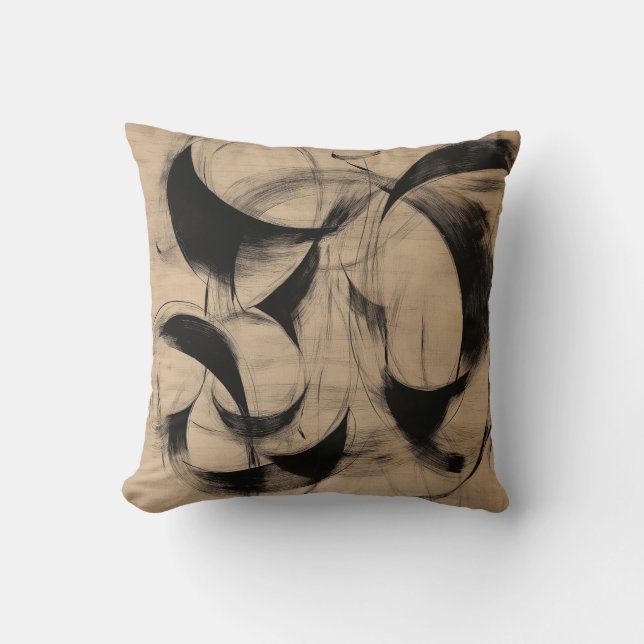 Almofada Abstrato Tan e Black Calligraphics (Frente)