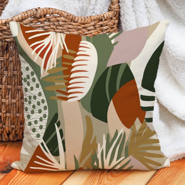 Almofada Abstrato Tropical Castanha-de-ferrugem-verde-oliva (Terracotta and olive green pillow)