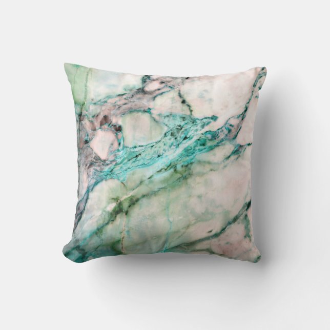 Almofada Abstrato Turquoise Aquamarine White Mint Marble (Frente)