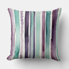 Almofada abstrato verde e púrpura das faixas de aquarelas