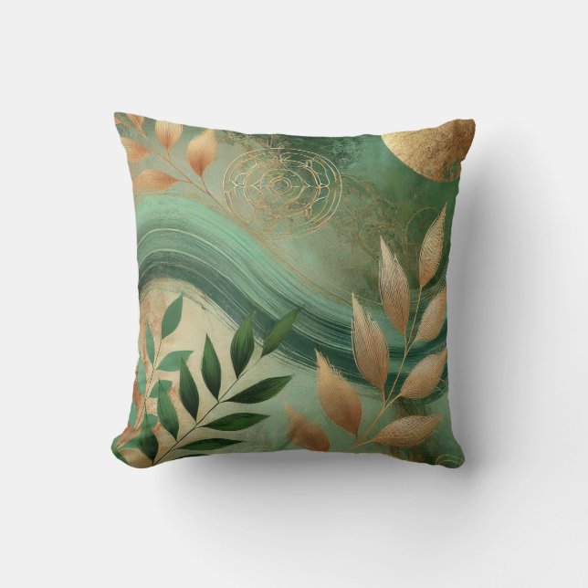 Almofada Abstrato Verde-Ouro Estilo de Trabalho de arte Fol (Frente)
