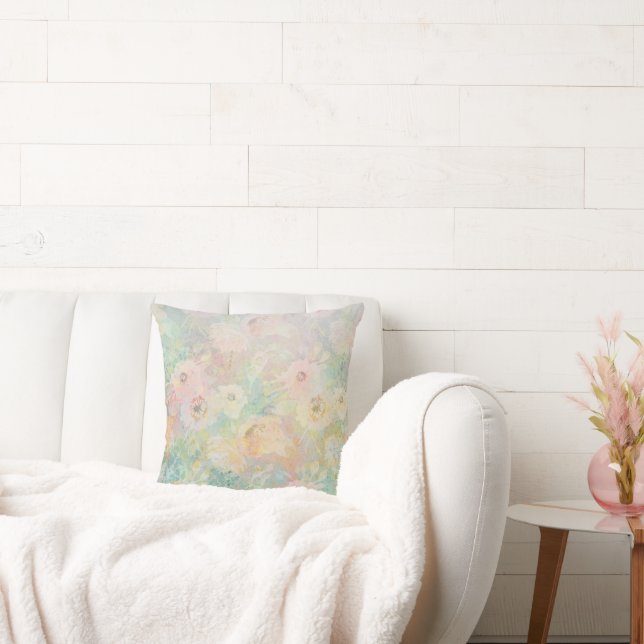 Almofada Abstrato Verde Rosa bonito Aquarela Floral (Sofá)