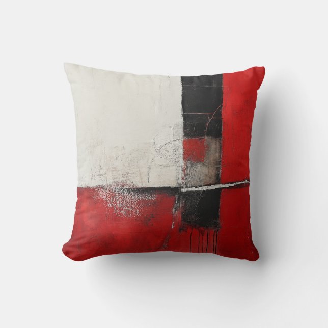 Almofada Abstrato Vermelho, Branco e Preto Moderno (Frente)