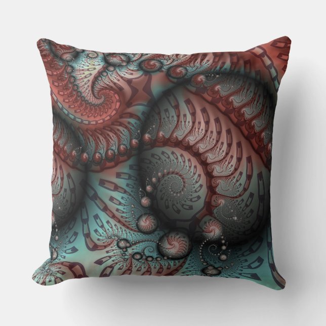Almofada Abstrato Vivid Fantasy Fractal Art Brown Blue (Frente)