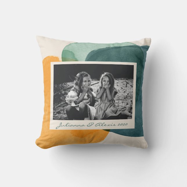 Almofada Abstrato Watercolor Forma Foto Personalizada Azul  (Frente)