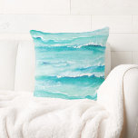 Almofada Abstrato Watercolor Ocean Waves Costeira<br><div class="desc">Traga uma pequena praia para sua casa com este grande travesseiro decorativo de algodão apresentando ondas oceânicas abstrato a cores em tons de marisco,  turquesa e azul. Perfeito para praias,  litorais,  náuticas e tropicais.</div>