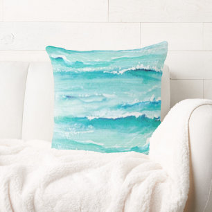 Almofada Abstrato Watercolor Ocean Waves Costeira