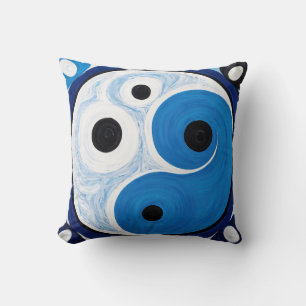 Almofada Abstrato Yin Yang: Modernista Azul e Branco