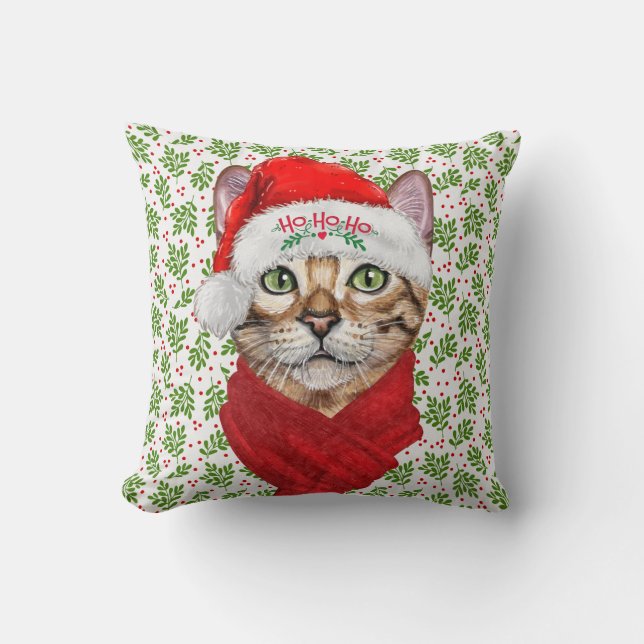 Almofada Abyssinian Cat Ho Ho Santa Hat Feliz Natal (Frente)