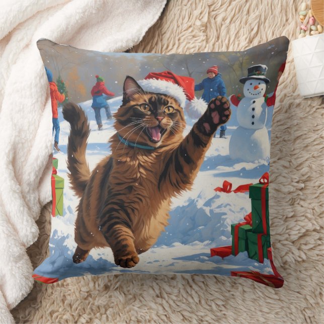 Almofada Abyssinian Cat Natal Cena de Neve Festiva (Cobertor)