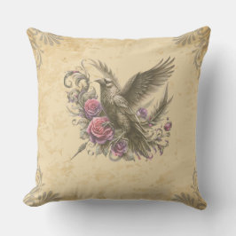 Almofada Academia Sombria Rosas de Corvo Vintage Floral Gót