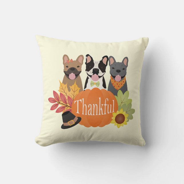 Almofada Ação de Graças aos Bulldog Franceses (Frente)