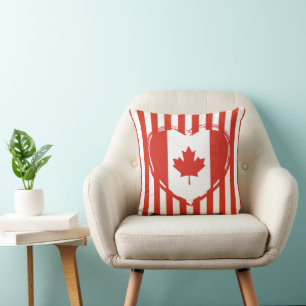 Almofada Ação de Graças Canadá – Coração vermelho e listras