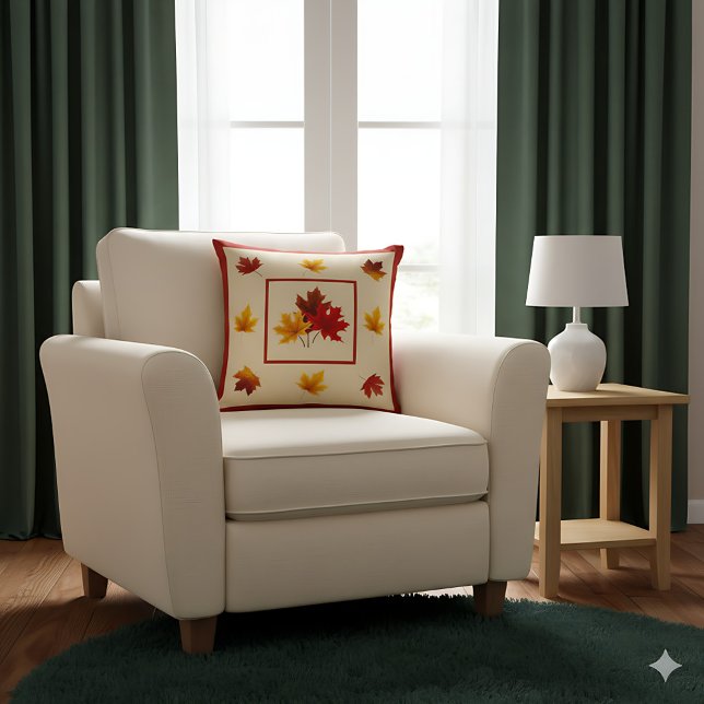 Almofada Acento de Folhas de Outono - Decoração de Outono R (Farmhouse fall pillow with autumn leaves - cozy seasonal accent for your home)
