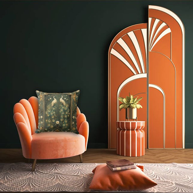 Almofada Acento de Pavão Art Nouveau Atemporal (Criador carregado)