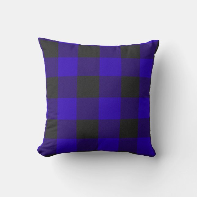 Almofada Acento Xadrez Plaid Azul Real de Búfalo (Frente)