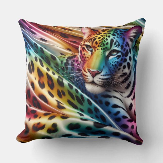 Almofada Acentos Femininos | Impressão de Leopardo Arco-íri (Frente)