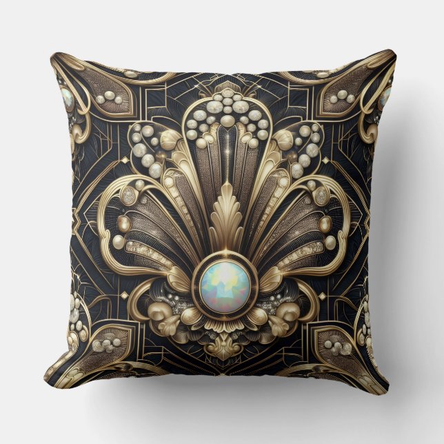 Almofada Acentos Retro Home | Art Deco Preto e Dourado (Frente)