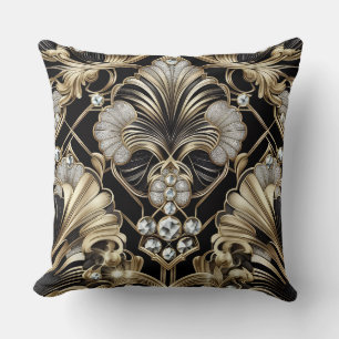 Almofada Acentos Retro Home Arte Deco Preta e Dourada