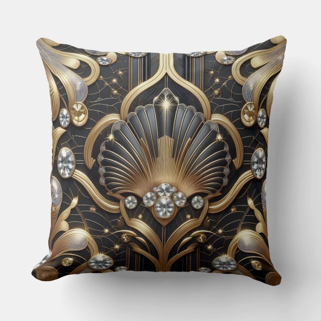 Almofada Acentos Retro Home | Arte Deco Preta e Dourada (Frente)