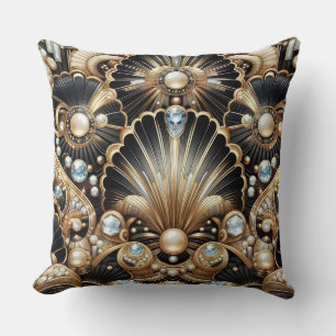 Almofada Acentos Retro para Casa   Art Déco Preto e Dourado