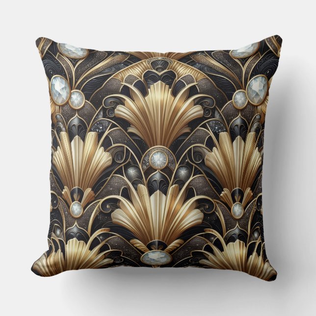 Almofada Acentos Retro para Lar | Art Déco Preto e Dourado (Frente)