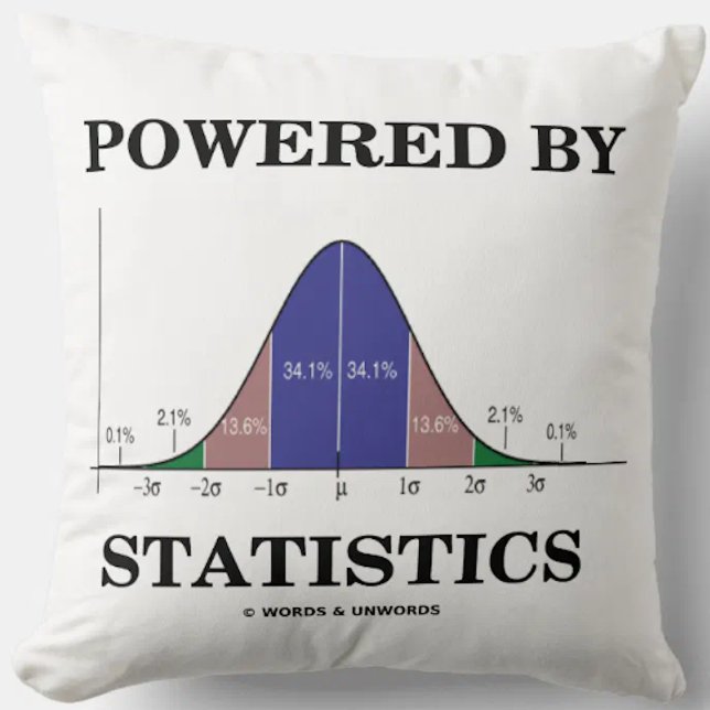 Almofada Acionado Por Estatísticas Curvas De Célula É Humor (Throw pillow featuring the bell curve (normal distribution curve) for anyone "Powered By Statistics")