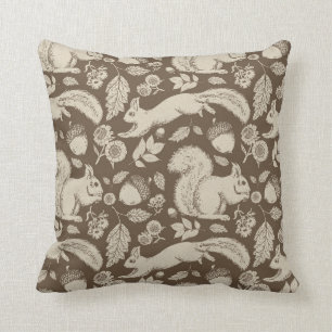 Almofada Acorn Squirrel Floral Taupe Ecru Travesseiro