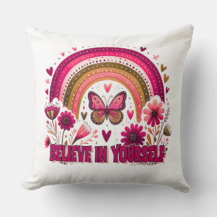 Almofada Acredite em si mesmo, Rainbow Butterfly Flores Boh