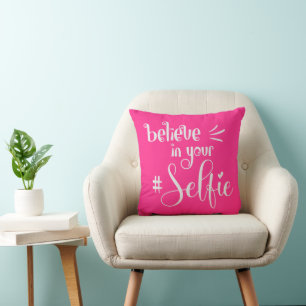 Almofada Acredite no seu White Pink Selfie Script
