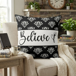 Almofada Acredite Roteiro Moderno Preto Branco Damask Crist