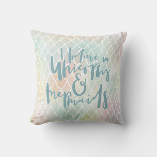 ALMOFADA ACREDITO EM UNICORNS E MERMAIDS SEA BLUE