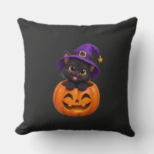 Adesivo de Gato Preto Fofo de Halloween Bruxa Abób