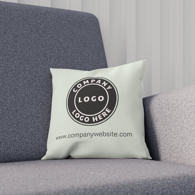 Almofada Adicionar logotipo de empresa e site comercial (Business Logo Elegant Light Sage Throw Pillow)