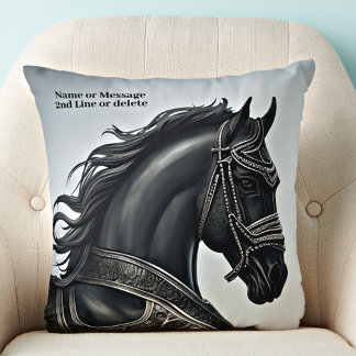 Almofada Adicionar mensagem de nome, Cavalo Negro forte com