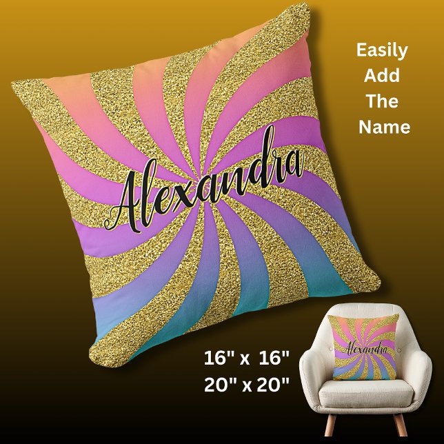 Almofada Adicionar nome a torcer Sunburst Pop Art Sparkles  (Criador carregado)