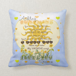 Almofada Adicionar Nome Corações e Sol