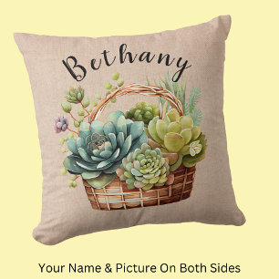 Almofada Adicionar nome ou texto, cestos de plantas sucessi