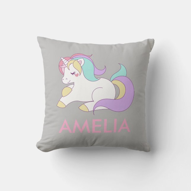 Almofada Adicionar seu nome Cute Unicorn Personalizado (Frente)