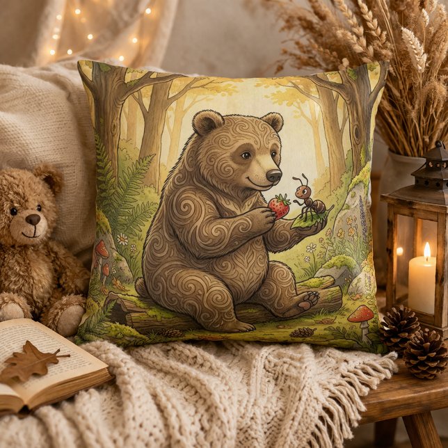 Almofada Adorable Bear and Ant Friend Forest Animals  (Criador carregado)