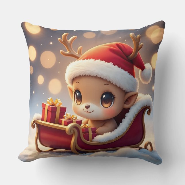Almofada   "Adorable Christmas Reindeer Sleigh Pillow Desig (Frente)