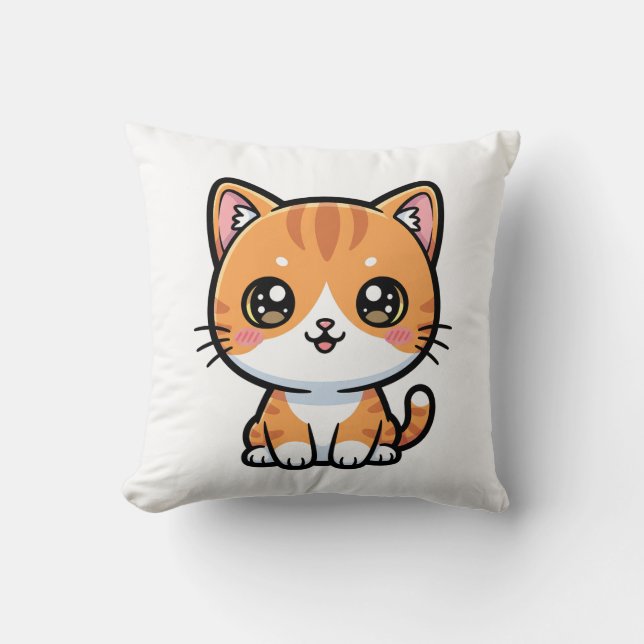 Almofada Adorable Kawaii Ginger Cat Cartoon Character (Frente)