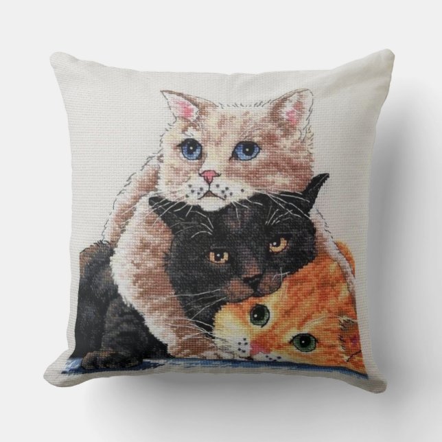 Almofada Adorable Kitten Cross Stitch Design (Frente)