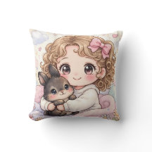 Adorable Niña con su Conejito Kawaii
