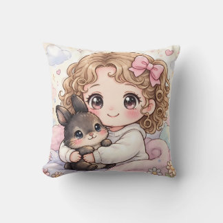 Almofada Adorable Niña con su Conejito Kawaii