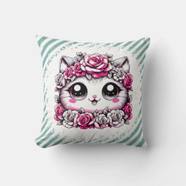 Almofada Adorable White Kitten with Rose Crown