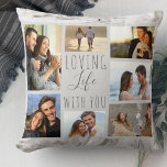 Almofada Adorando a vida com você 7 Cinzas de colagem fotog<br><div class="desc">Travesseiro de colagem de fotos em chic e na moda, que você pode personalizar com 7 de suas fotos favoritas. O modelo está pronto para que você adicione suas fotos, trabalhando no sentido dos ponteiros do relógio a partir de cima à esquerda. Suas fotos estão posicionadas contra uma moderna mármore...</div>